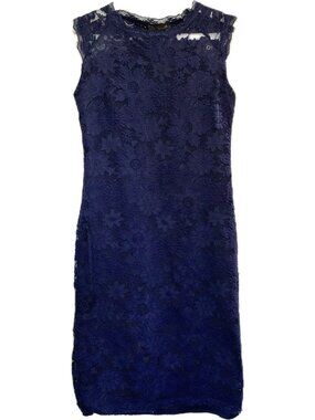 Stanzino Little Dark Blue Lace Dress Sz Sm Slimming Sexy Stretchy Sleeveless